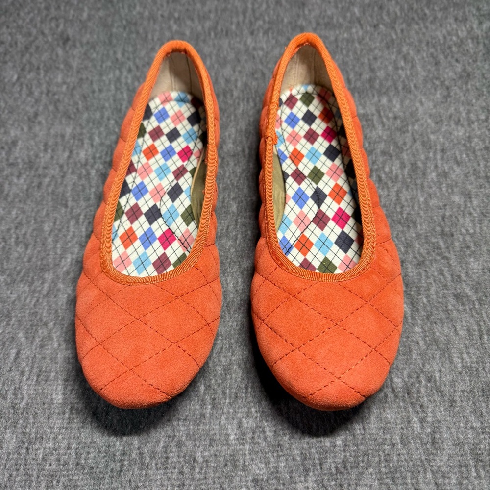 Lands' End Orange Suede Quilted Ballet Flats Women’s Size 6M NWOT